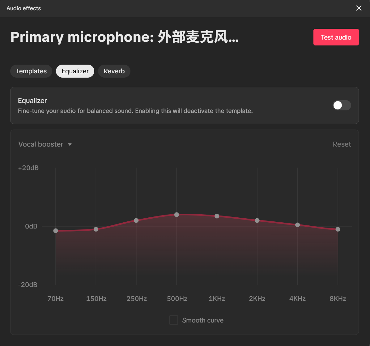 TikTok LIVE Studio equalizer panel for microphone fine-tuning