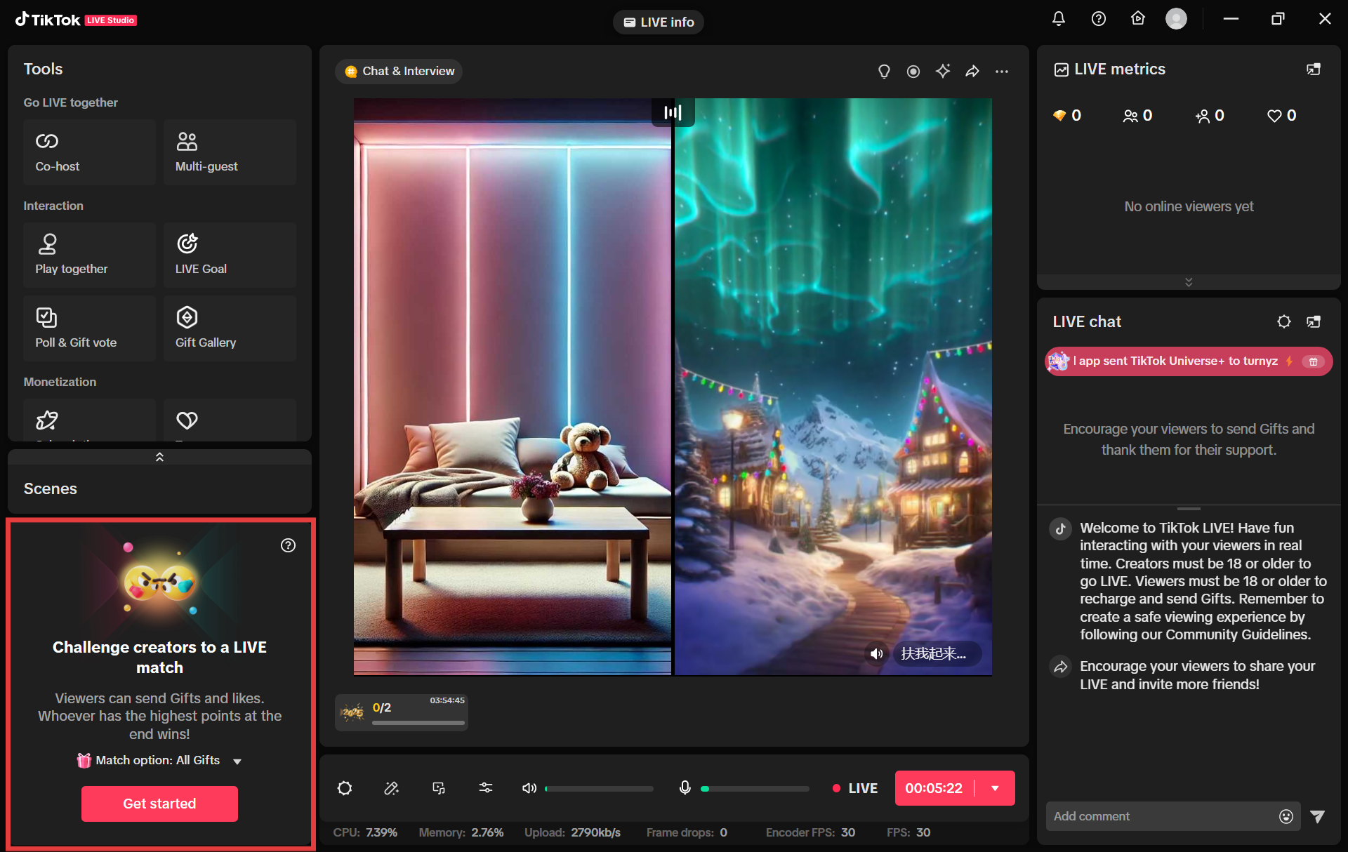 TikTok LIVE Studio LIVE Match-Panel mit Kopf-an-Kopf-Engagement-Format