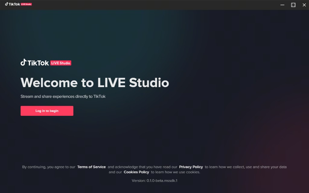 TikTok LIVE Studio Willkommensbildschirm mit Login-Button